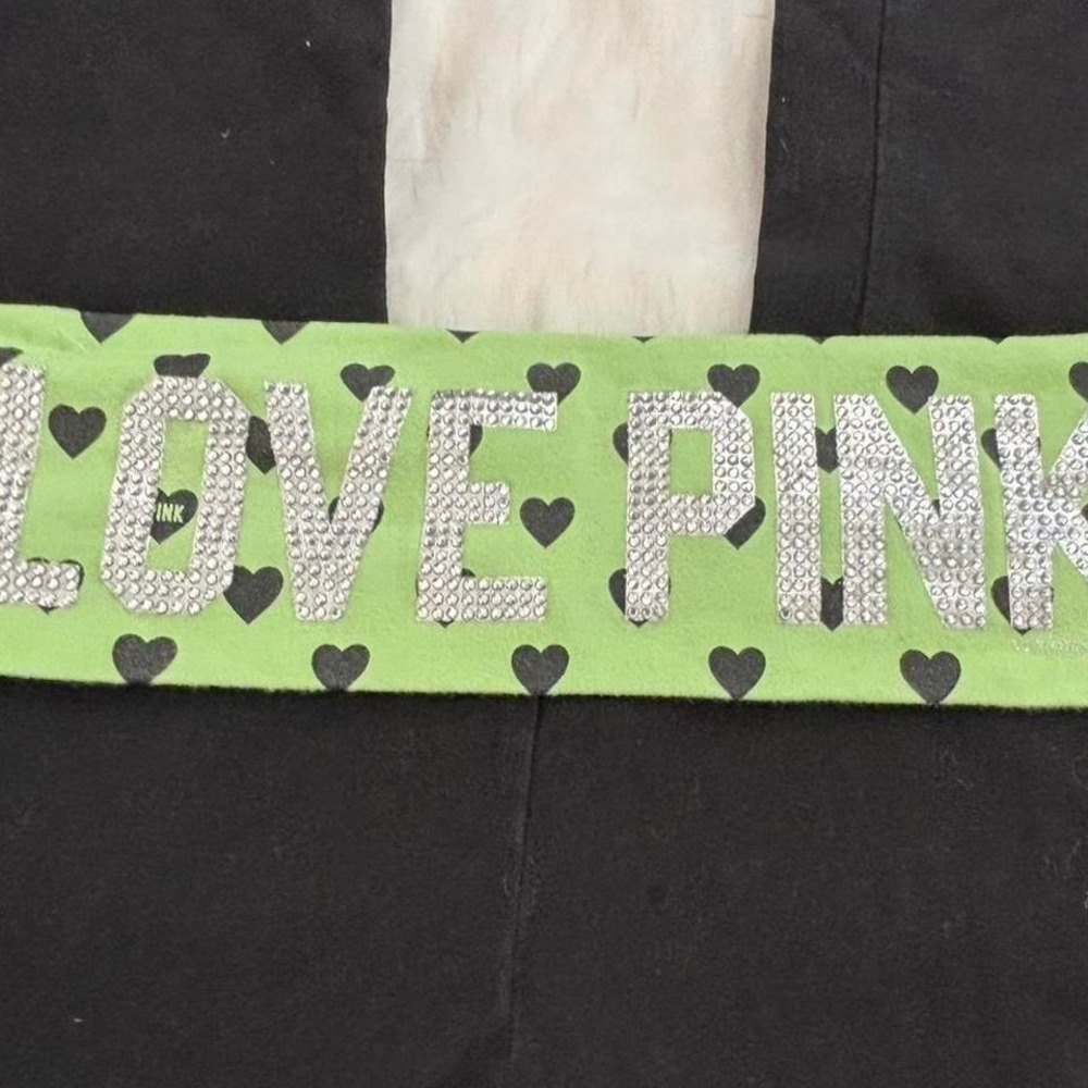 victoria's secret pink yoga fold over flare pants green hearts - Picture 3 of 8